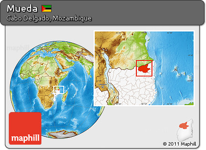 Physical Location Map of Mueda, highlighted country