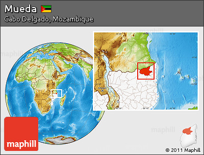 Physical Location Map of Mueda, highlighted country
