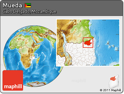 Physical Location Map of Mueda, highlighted country