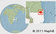 Savanna Style Location Map of Mueda, highlighted country, hill shading