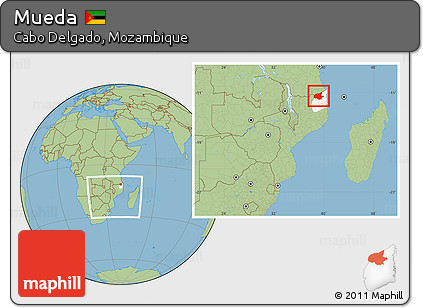 Savanna Style Location Map of Mueda, highlighted parent region, within the entire country