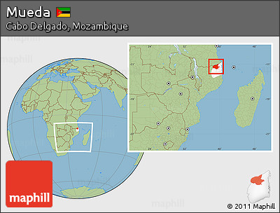 Savanna Style Location Map of Mueda, highlighted parent region, within the entire country