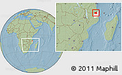 Savanna Style Location Map of Mueda, highlighted parent region, within the entire country, hill shading