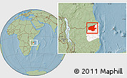 Savanna Style Location Map of Mueda, highlighted parent region, hill shading