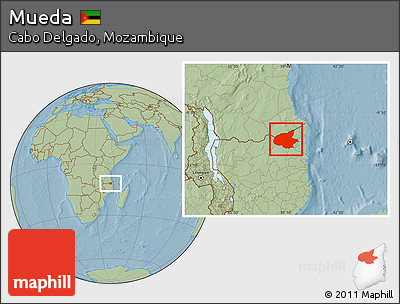 Savanna Style Location Map of Mueda, hill shading