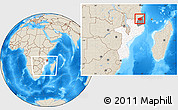 Shaded Relief Location Map of Mueda, highlighted country, highlighted parent region, within the entire country