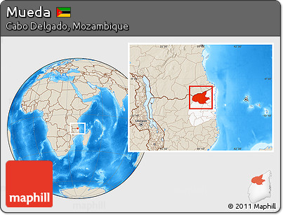 Shaded Relief Location Map of Mueda, highlighted parent region