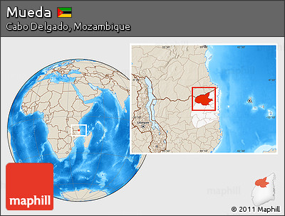 Shaded Relief Location Map of Mueda, highlighted parent region