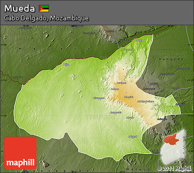 Physical Map of Mueda, darken