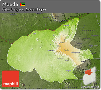 Physical Map of Mueda, darken