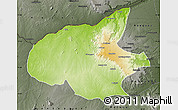 Physical Map of Mueda, darken, semi-desaturated