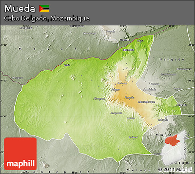 Physical Map of Mueda, semi-desaturated