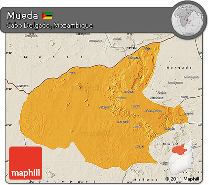 Political Map of Mueda, shaded relief outside