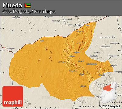 Political Map of Mueda, shaded relief outside