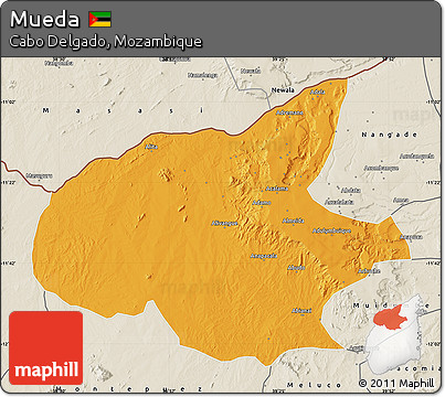 Political Map of Mueda, shaded relief outside