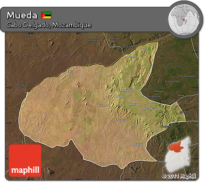 Satellite Map of Mueda, darken