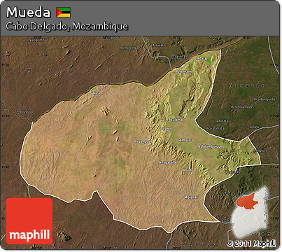 Satellite Map of Mueda, darken