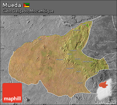 Satellite Map of Mueda, desaturated