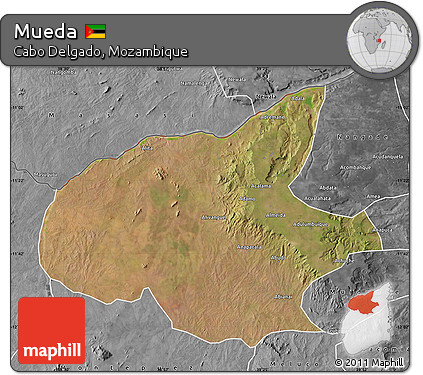 Satellite Map of Mueda, desaturated