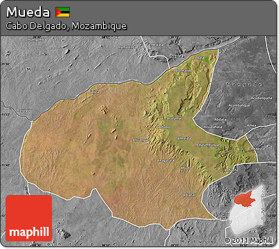 Satellite Map of Mueda, desaturated