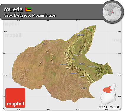 Satellite Map of Mueda, single color outside
