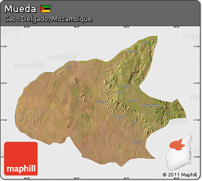 Satellite Map of Mueda, single color outside