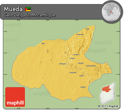 Savanna Style Map of Mueda, single color outside