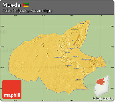 Savanna Style Map of Mueda, single color outside