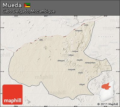 Shaded Relief Map of Mueda, lighten
