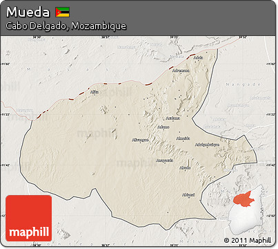 Shaded Relief Map of Mueda, lighten