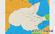 Shaded Relief Map of Mueda, political outside