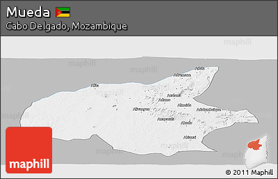 Gray Panoramic Map of Mueda, single color outside