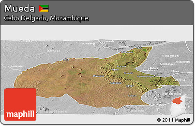 Satellite Panoramic Map of Mueda, lighten, desaturated