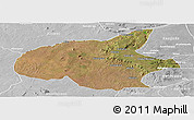 Satellite Panoramic Map of Mueda, lighten, desaturated