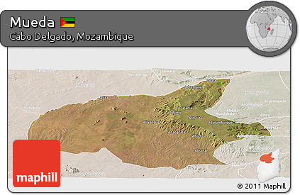 Satellite Panoramic Map of Mueda, lighten