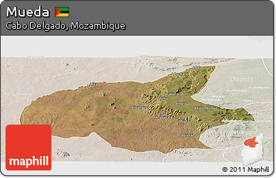 Satellite Panoramic Map of Mueda, lighten