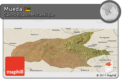 Satellite Panoramic Map of Mueda, shaded relief outside