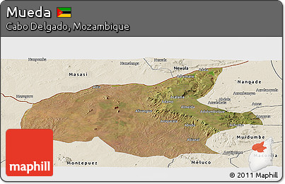 Satellite Panoramic Map of Mueda, shaded relief outside