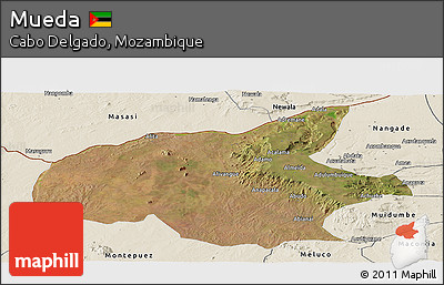 Satellite Panoramic Map of Mueda, shaded relief outside
