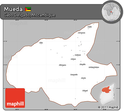 Gray Simple Map of Mueda, cropped outside