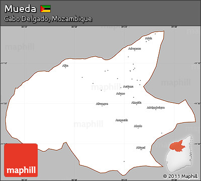 Gray Simple Map of Mueda, cropped outside