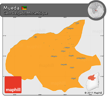 Political Simple Map of Mueda, single color outside