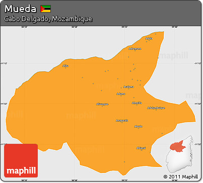 Political Simple Map of Mueda, single color outside