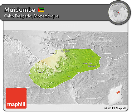 Physical 3D Map of Muidumbe, lighten, desaturated
