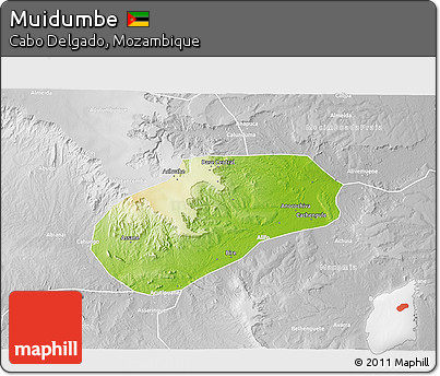 Physical 3D Map of Muidumbe, lighten, desaturated