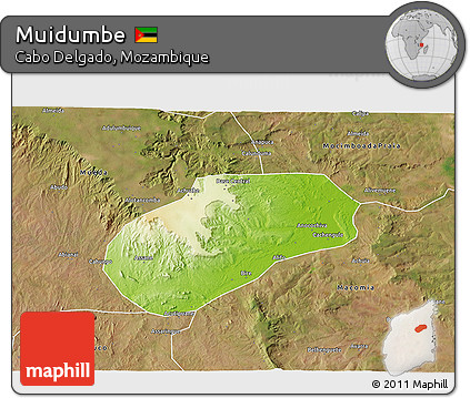 Physical 3D Map of Muidumbe, satellite outside