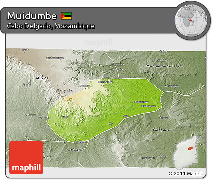 Physical 3D Map of Muidumbe, semi-desaturated
