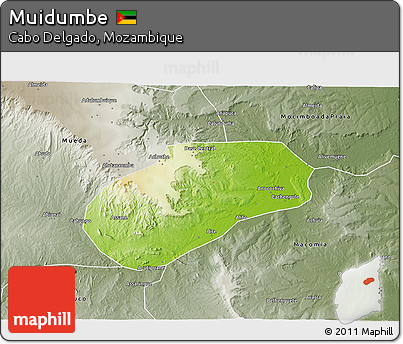 Physical 3D Map of Muidumbe, semi-desaturated