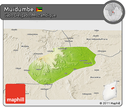 Physical 3D Map of Muidumbe, shaded relief outside