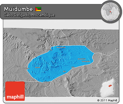 Political 3D Map of Muidumbe, desaturated